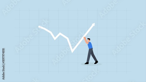 Leadership to lead business growth in market downturns, 4k animation of investor push arrow chart and chart is back up.