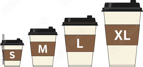 Coffee Cup Size Comparison S M L XL Takeaway Cups Illustration