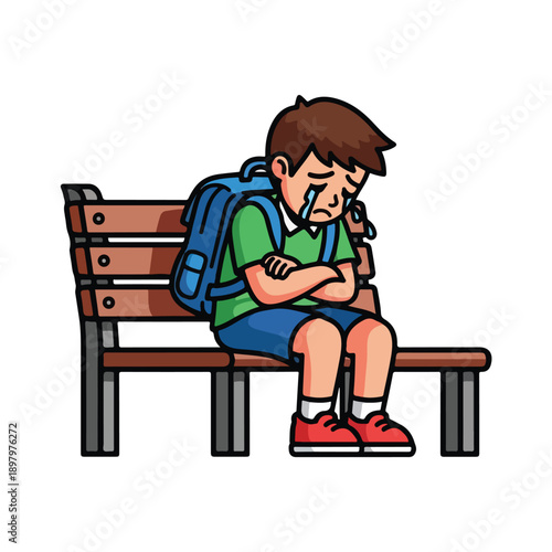 Sad child sitting on a bench