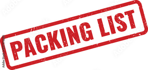 Red Packing List Rubber Stamp on White Background Indicating Preparation for Travel or Shipping