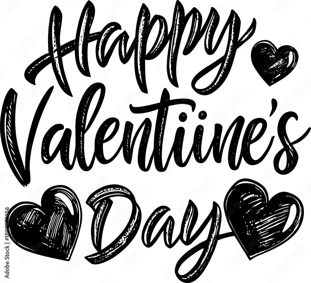 Obraz premium Happy valentine's day with hearts and handwritten text Vector