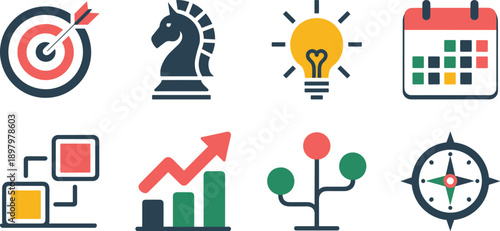 Business Strategy and Planning Icons Flat Vector Illustration