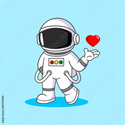Astronaut Offering a Heart in Space Vector Illustration Cartoon Design