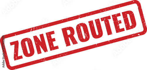 Red Routed Rubber Stamp on White Background Indicating Directed Path or Flow