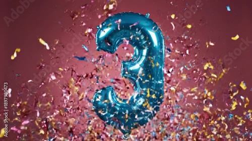 Wallpaper Mural Celebratory blue number two balloon surrounded by confetti on a red background viewed from directly above Torontodigital.ca