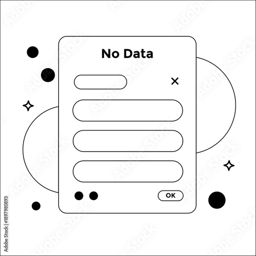 No data found pop up window with minimalist line art style for website interface error state.