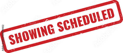 Red Showing Scheduled Rubber Stamp on White Background Indicating Event Scheduled