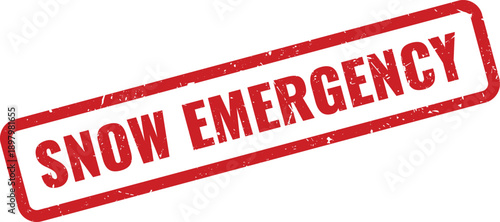 Red SNOW EMERGENCY Rubber Stamp on White Background, Indicating an Urgent Weather Alert