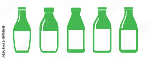 A set of glass bottles in a flat style, featuring isolated milk. Vector illustration of flat-style milk.
