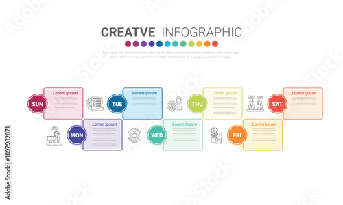 Timeline business for 7 day, 7 options, infographic design vector and Presentation can be used for workflow layout, process diagram, flow chart.