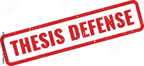 Red Thesis Defense Rubber Stamp on White Background Indicating Academic Approval