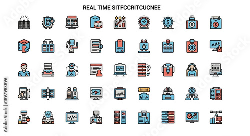Business Icons Set: Real-time Data, Analytics, Finance, Office, and Management
