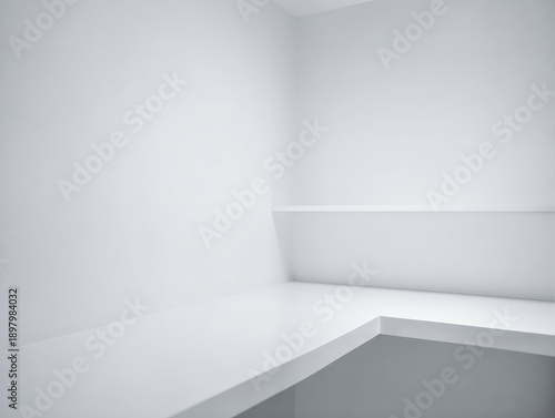 Wallpaper Mural Clean white corner space with shelves and plain surfaces for simple tasks or storage Torontodigital.ca
