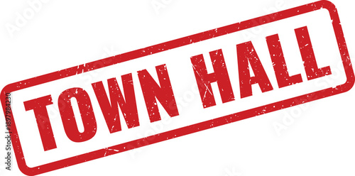 Red TOWN HALL Rubber Stamp on White Background Indicating Municipal Government Meeting Place