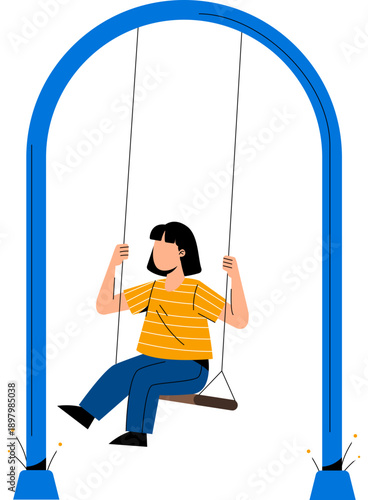 Girl Playing Swing Vector Illustration