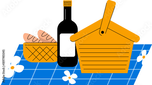 Spring Picnic Set Vector Illustration 