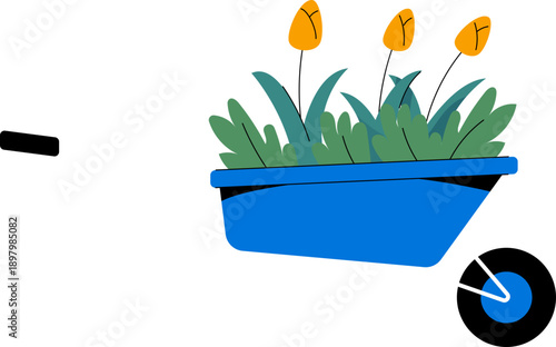 Wheelbarrow with Flower Vector Illustration 
