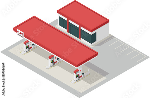 Inner city urban gas station illustration