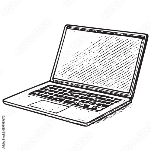 Tableau sur toile Hand Drawn Laptop Computer Icon Modern Technology Engraved Line Art