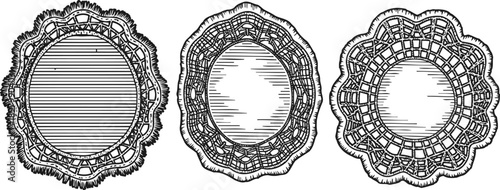Set of three vintage lace doilies with intricate oval patterns and delicate handcrafted designs