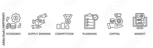 Market economy banner web icon vector illustration concept