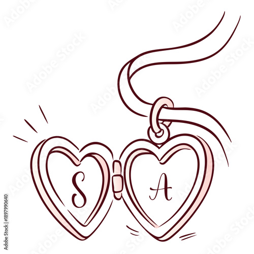 A locket heart illustration with a lace frame and ribbon accent in a coquette design. This coquette locket vector suits valentine greetings, wedding decor, and vintage jewelry visuals.