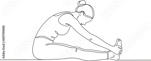 Vector art of woman doing yoga stretch.
Minimalist Line Art Woman Practicing Yoga Stretch Illustration.