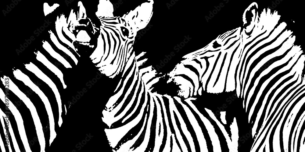 Fototapeta premium Close up of Zebras monochrome mixed media