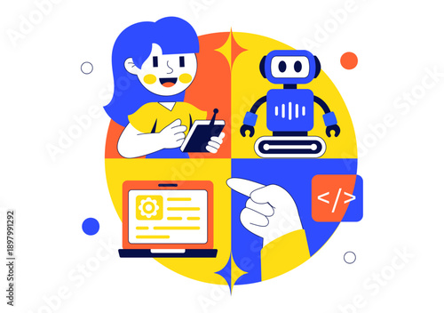 Robotics For Kids Education Vector Illustration Featuring Learning Technology And STEM In a Flat Cartoon Style Background