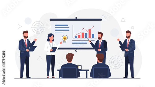 Business Team Presentation Meeting with Growth Chart and Idea Bulb