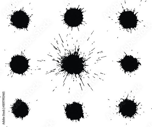Black ink splatters and blots with splashes
