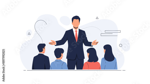 Business Leader Speaking to Team, Presentation, Meeting, Motivational Speech