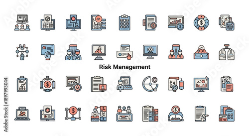 Risk Management Icons Set - Strategy, Planning, Analysis, Security, Finance