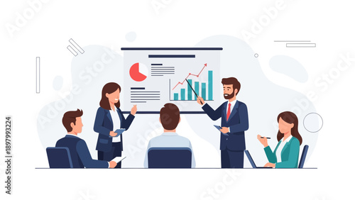 Business meeting with presentation and charts, teamwork and strategy concept