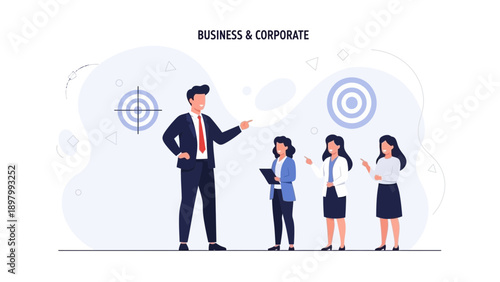 Business Leader Directing Team Towards Goals with Targets