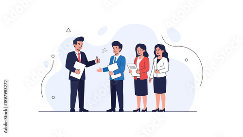 Business Team Meeting: Manager Shakes Hand with Employee, Colleagues Observe