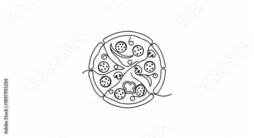 Whisk with various kitchen utensils and gadgets cooking tools baking accessories circular arrangement simple line drawing minimalistic style