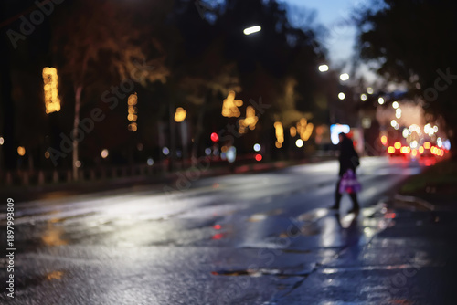 Wallpaper Mural Night city blurred background, bokeh in autumn city traffic cars Torontodigital.ca