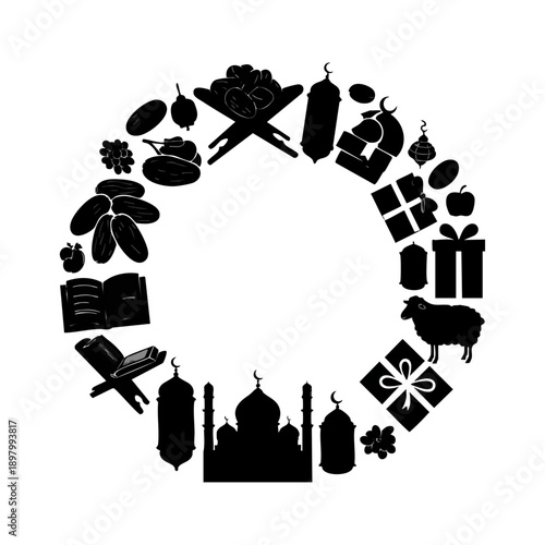 Celebrating eid with traditional symbols and delicacies isolated on transparent background, Vector