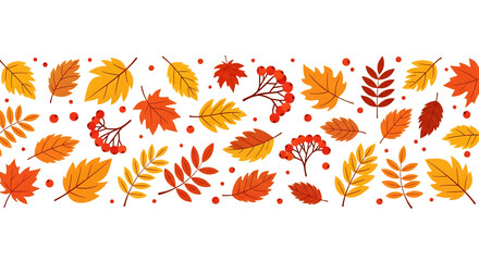 Autumn Leaves and Berries Isolated on Transparent Background