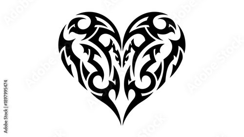Tribal heart design with symmetrical black and white pattern.