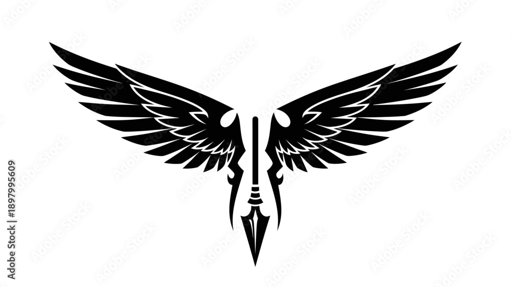Fototapeta premium Black and white illustration of a pair of wings with a sharp beak.