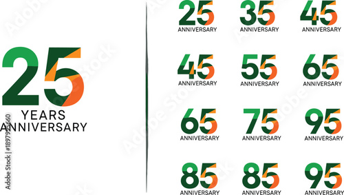 25 years anniversary number collection with modern colorful typography designs for milestone celebrations, corporate branding, and jubilee events worldwide