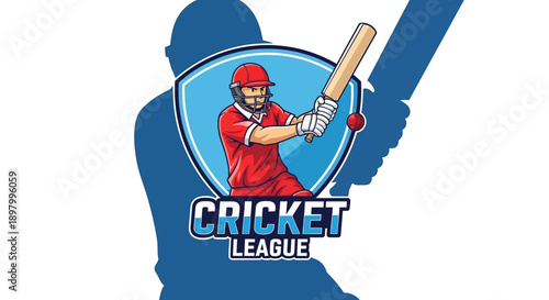 Cricket League logo with player in red uniform holding bat