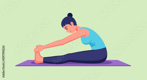 Young woman performing a seated forward bend yoga pose for flexibility and wellness