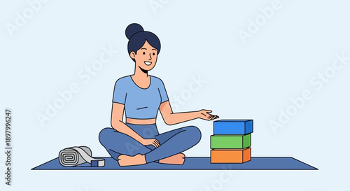 Woman practicing yoga and demonstrating yoga blocks for a healthy lifestyle