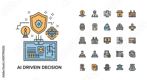 AI Driven Decision Making with Security Shield and Icons
