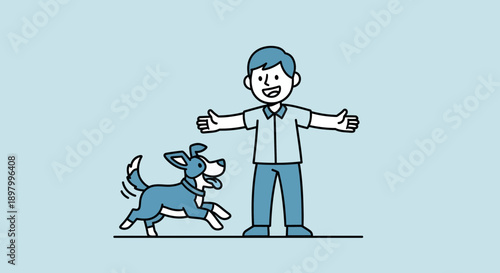 Joyful Boy Welcoming Excited Dog Running Towards Him in a Playful Outdoor Scene
