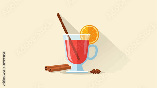 Warm spiced beverage with orange slice, cinnamon sticks, and star anise
