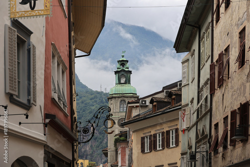 Historic alley in the city of Bolzano, South Tyrol, Italy